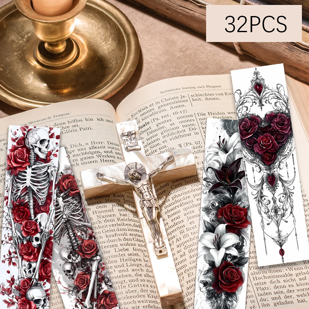32pcs, Gothic bookmarks, witch/rose/skull designs, perfect for teachers, readers, and book lovers, ideal as a birthday gift.