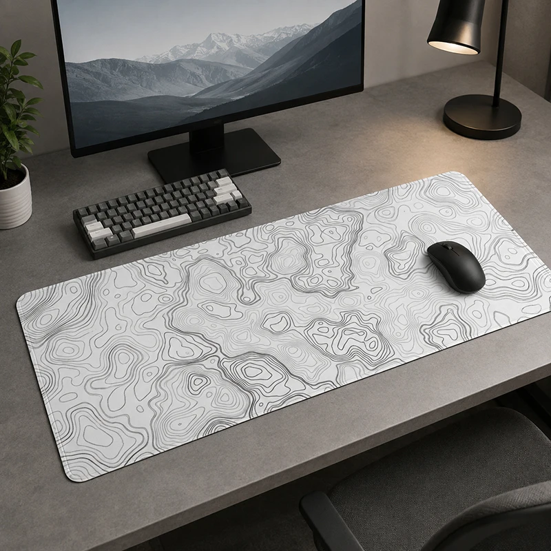 Mouse Pad White Topographic Contours XL Mousepad XXL Mechanical Keyboard Pad Natural Rubber Soft Non-Slip Desktop Mouse Pad