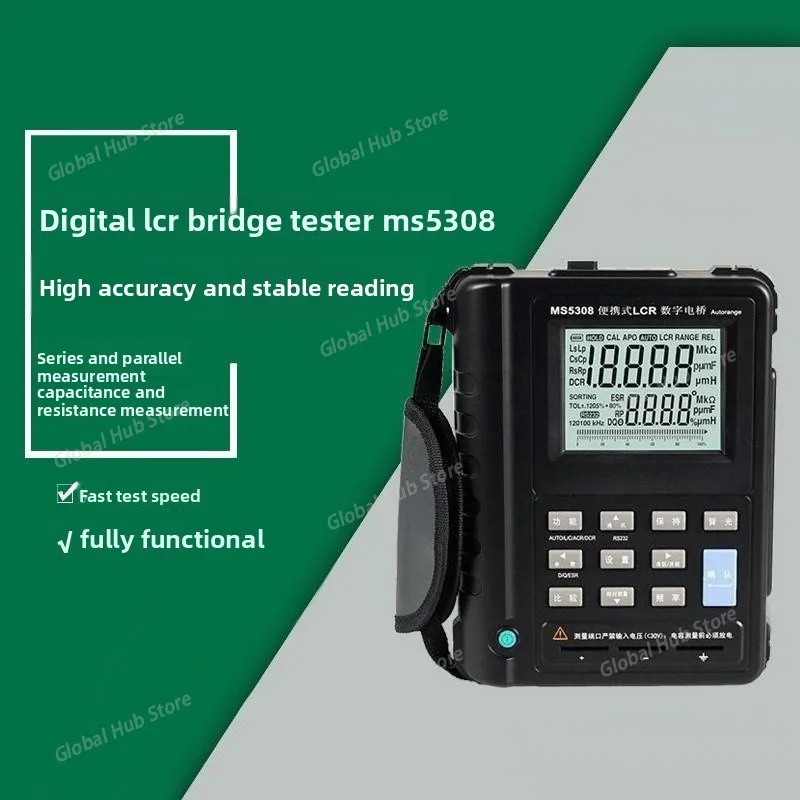 MS5308 Handheld Digital Auto Range LCR Meter 100KHz RS232 Dual LCD Display