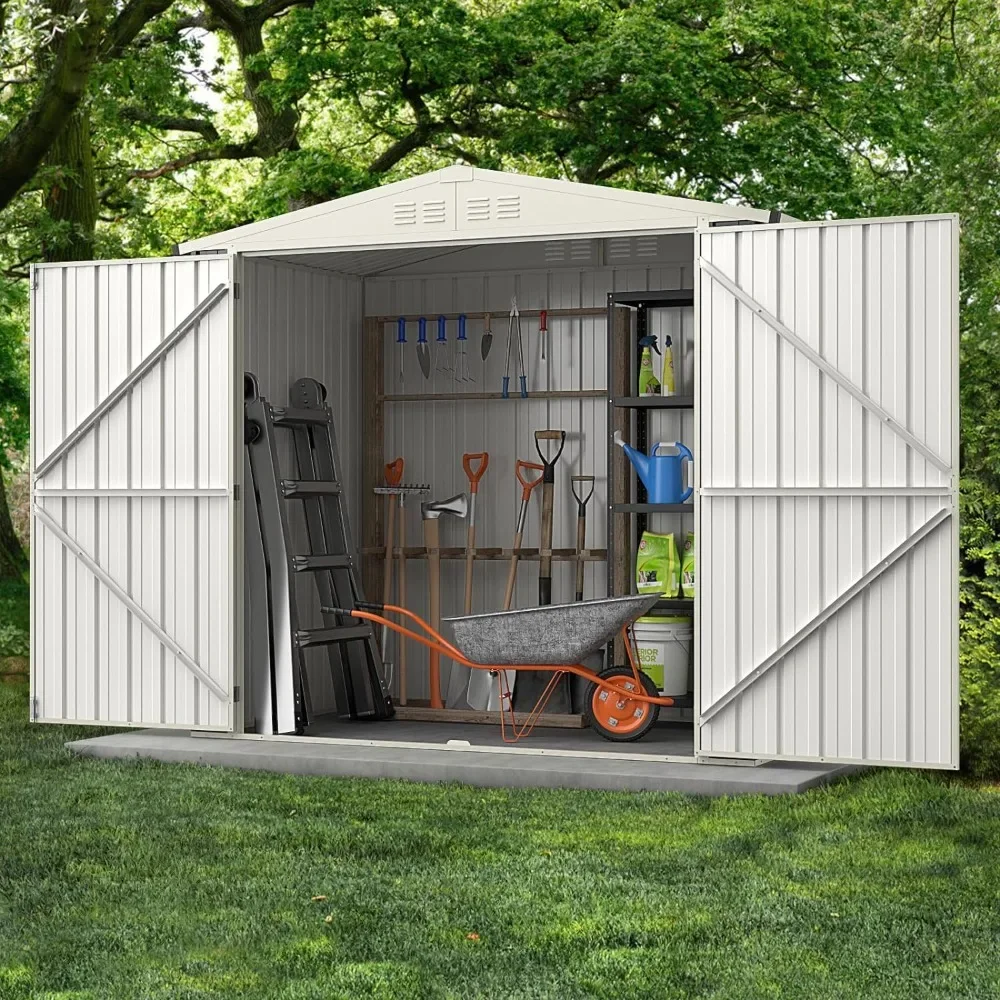 7 X 4 FT Outdoor Storage Shed, Snap-on Structures, Steel Utility Storage House W/Lockable Door, Outdoor Storage Shed