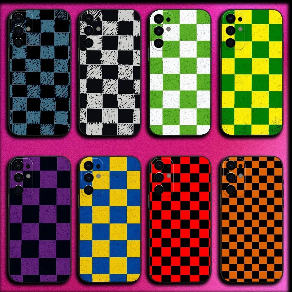 

Checker Checked Chess Board Phone Case For Samsung S25,S24,S21,S22,S23,S30,Ultra,S20,Plus,Fe,Lite,Note,10,9,5G Black Cover