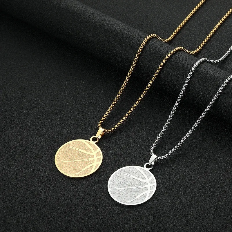 Leisure Sports Style Silver Color Carve Basketball Pendant Necklace Men's Passionate Joyful Atmosphere Basketball Game Necklace