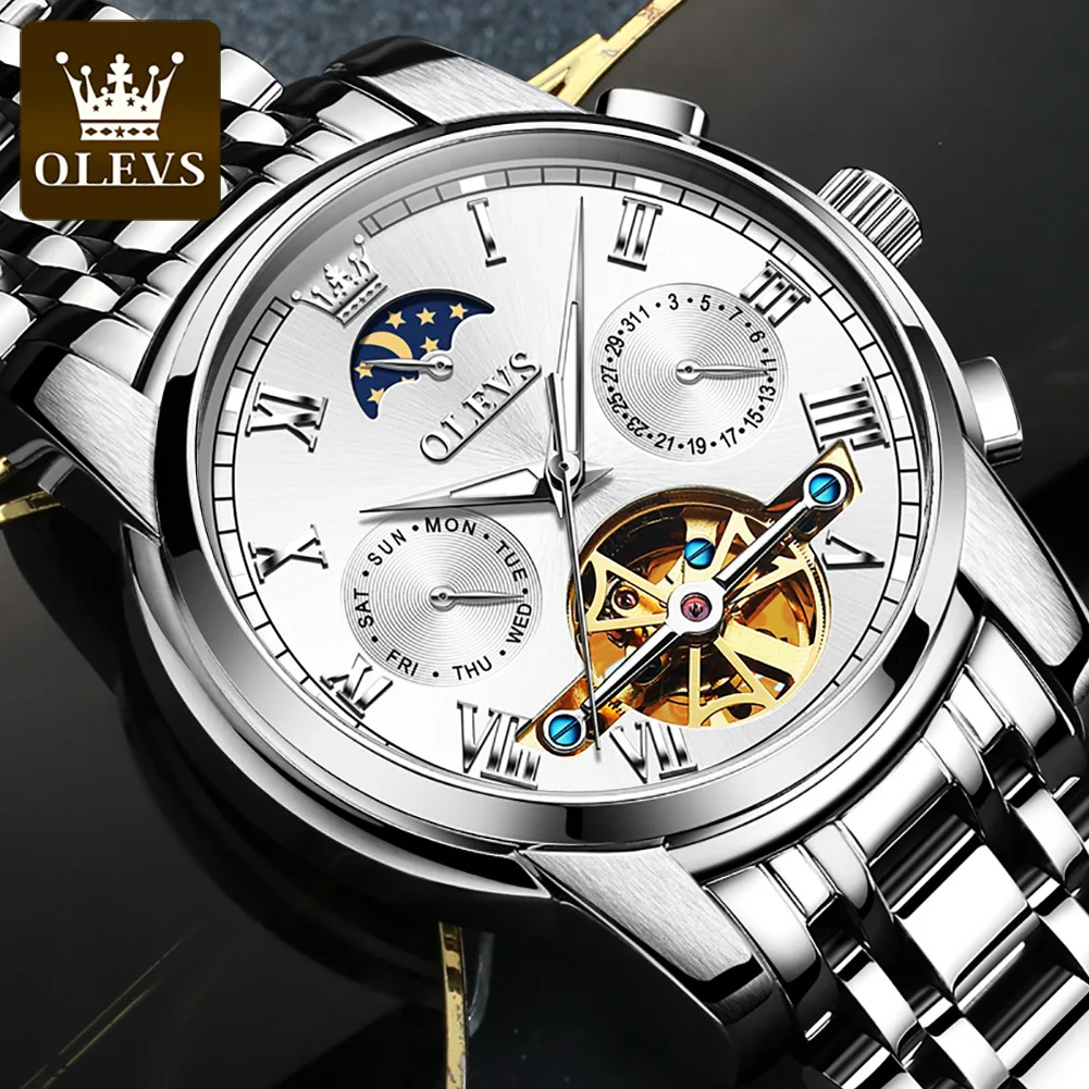 OLEVS Top Brand Men Watch Automatic Mechanical Watches Waterproof Stainless Steel Wristwatch Chronograph Luxury Reloj Hombre