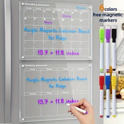 2PCS Acrylic Magnetic Transparent Refrigerator Stickers Eraser Board with Pen Calendar Weekly Calendar Magnetic Calendar Board