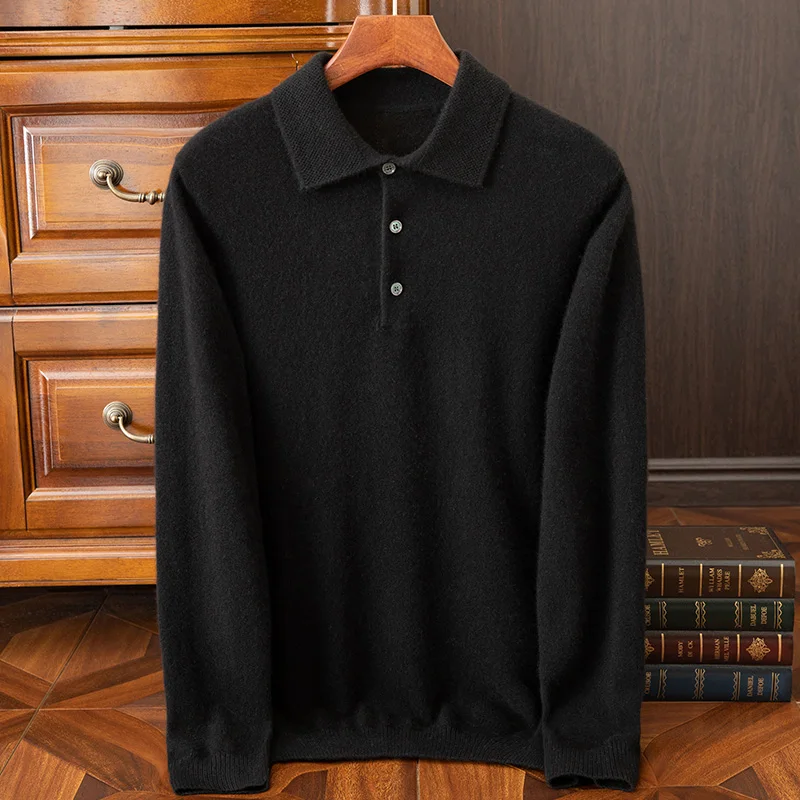 2024 new autumn and winter men's 100% pure cashmere sweater, lapel, popular, casual, pullover sweater