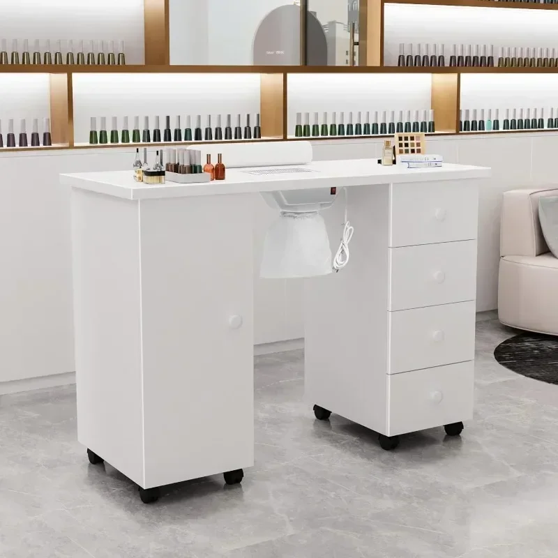 Practical Nail Desk for Nail Tech, Nail Table Beauty Salon Tech Station W/Electric Downdraft Vent, Lockable Wheels