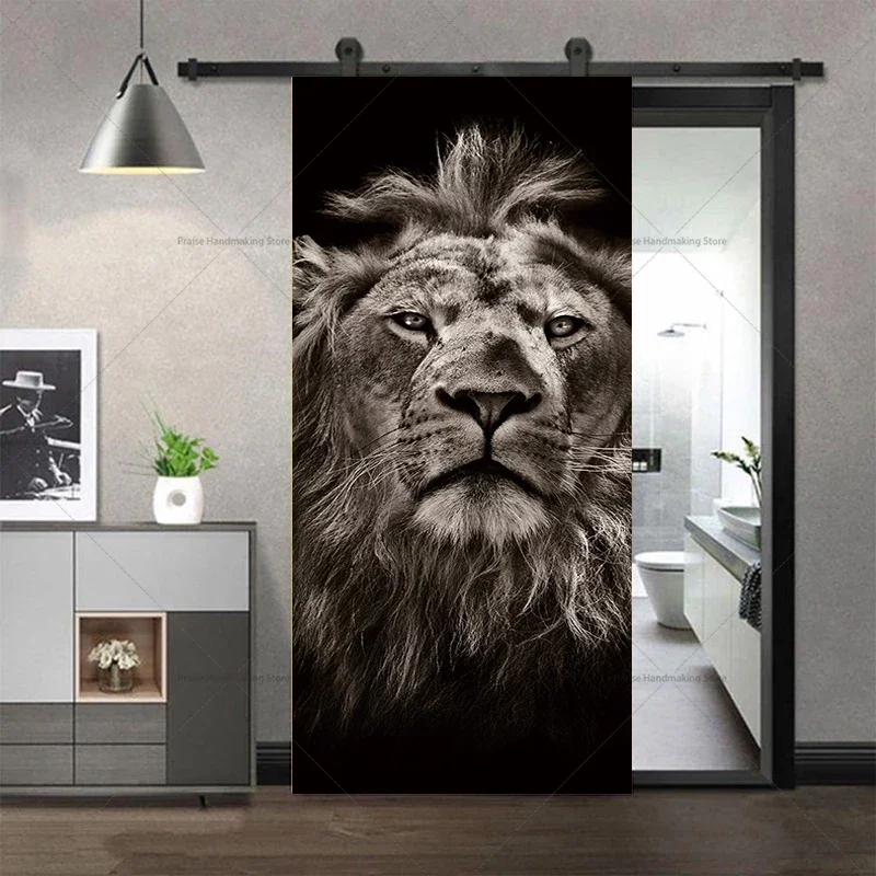 

3D Door Sticker Aesthetic Decoration Poster Decoration Bedroom Lion and Tiger Wall Mural Vinyl Waterproof Detachable