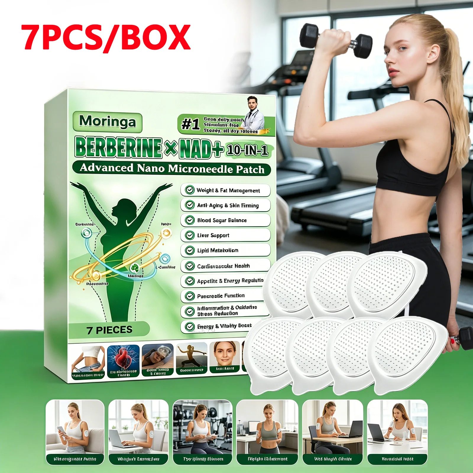 BERBERINE NAD+10-in-1 Nano Microneedle Patch Natural Gentle Microdarts 0.2mm Moisturizing Skin for Women&Men Daily Body Care