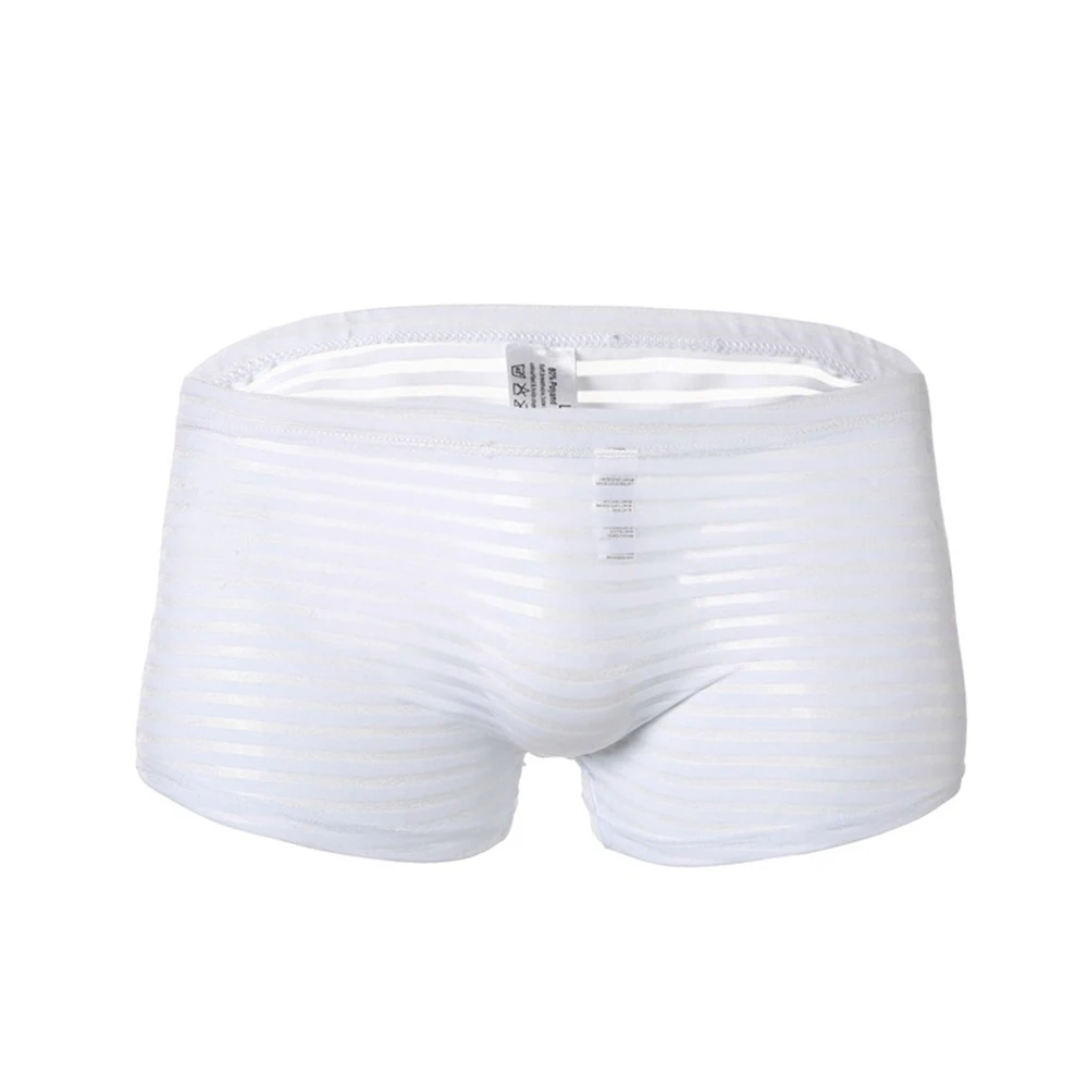 Men Sexy Transparent Mesh Boxer Briefs Erotic Underwear Breathable Perspective Panties Low Waist Horizonal Striped Underpants