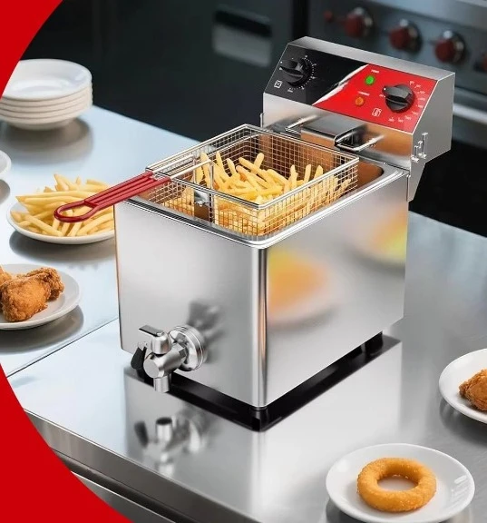 For EF-101V 6L Professional Electric Deep Fryer with Drain Tap, 3000W Commercial Electric Stainless Steel Deep Fryer m