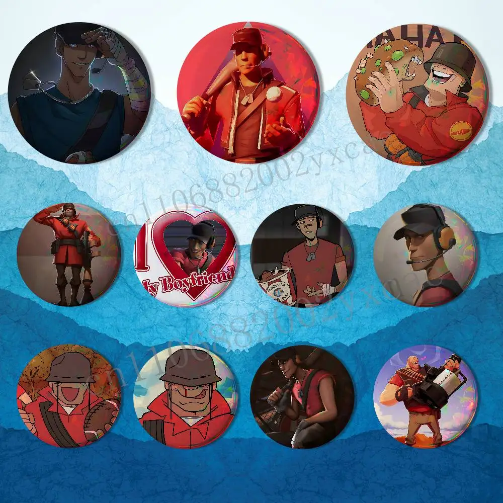 

Soldier Team Fortress S-Scout Reflective Pin Tinplate Round Brooch Cartoon Cosplay Badges for Bag Hat Toys Gifts