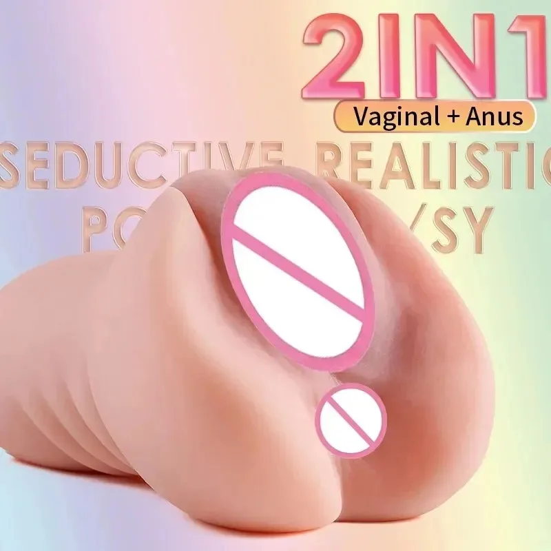 2 in 1 Realistic Vagina Anal Male Masturbator Male Exerciser with 3D Sex Portable Flesh Light Sex Doll Pocket Pussy Male