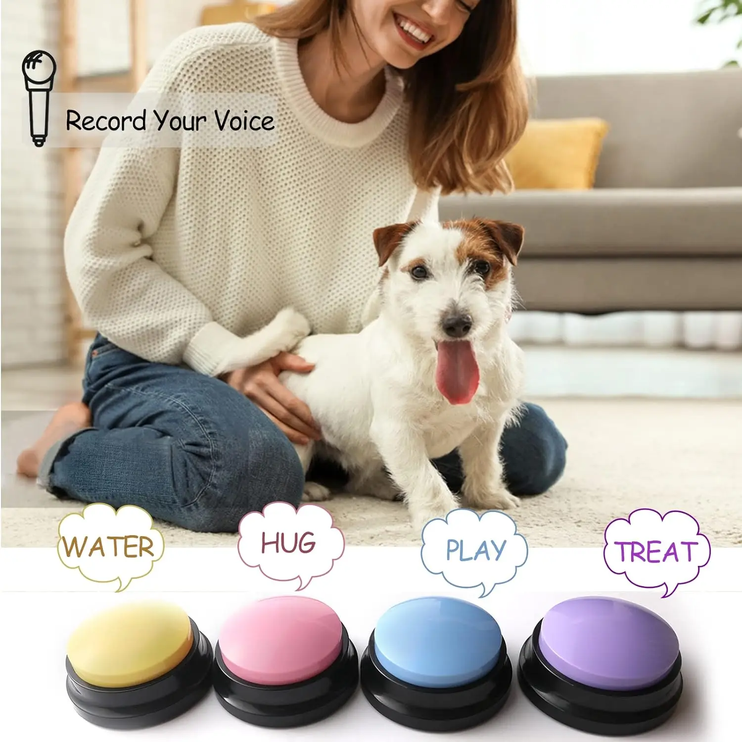 Voice Recording Button, Dog Buttons for Communication Pet Training Buzzer, 30 Second Record & Playback  sound button