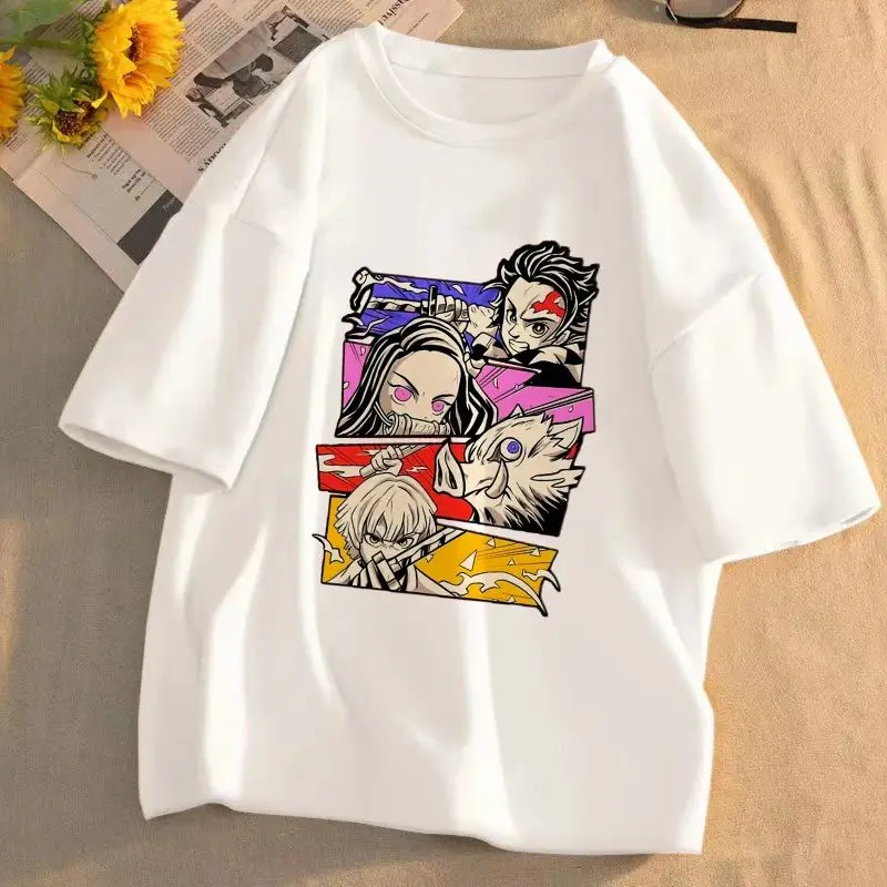 Demon Slayer Manga Panel T-Shirt für Männer, Frauen und Kinder, Tanjiro Nezuko Zenitsu Inosuke Grafik-T-Shirt, Oversize-Kurzarmshirt aus Baumwolle