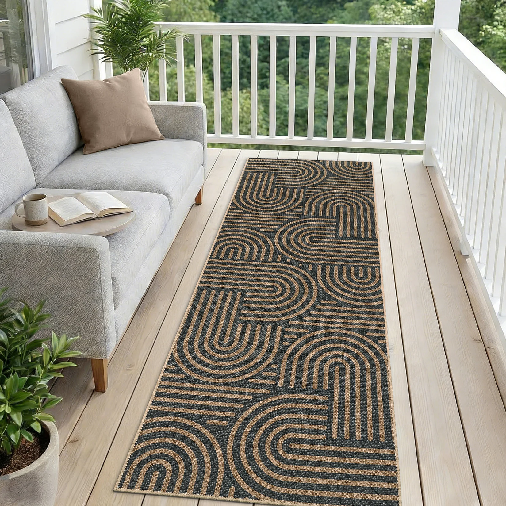 Abstract Easy Jute Area Rug 2x6ft Washable Large Living Room Rug Indoor Outdoor Patio Rug, Modern Farmhouse Non Slip Stain Resistant Carpet for Backyard Dining Room Bedroom