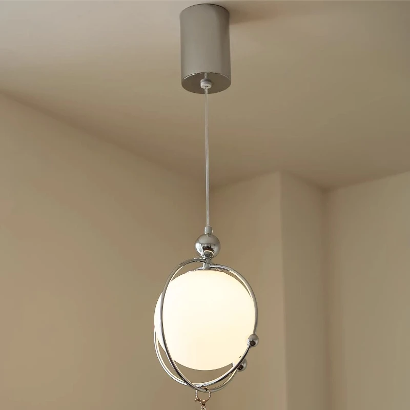 

Medieval Bauhaus Bedside Iron Art Lift Pendant Light Led Entrance Study Bedroom Restaurant Study Magic Beans Glass Hanging Lamp