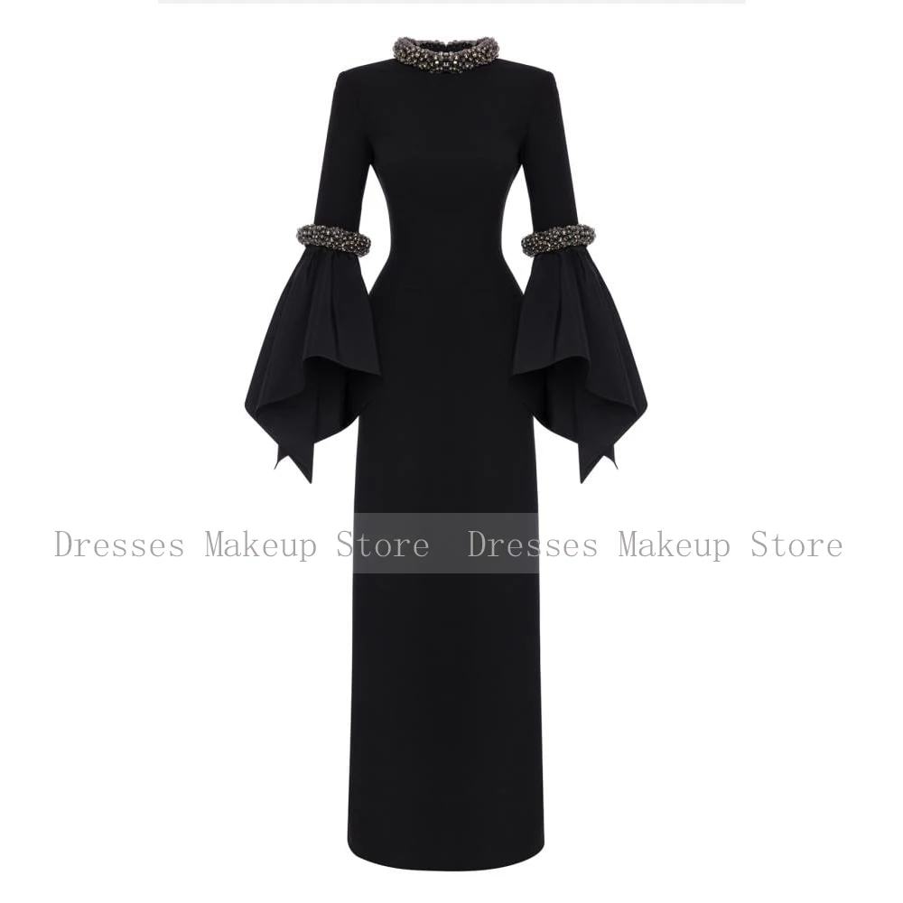 Black Evening Dress Long Sleeves Beading High Collar Modern Evening Gowns for Women 2025 Floor Length Column Formal Party Dress image 3