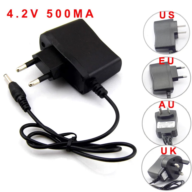 AC 110v 220v To DC 4.2V 0.5A 500 ma Power Adapter 3.5*1.35mm for 3.7V 4.2V Li-ion 18650 rechargeable Battery US EU UK AU plug G1