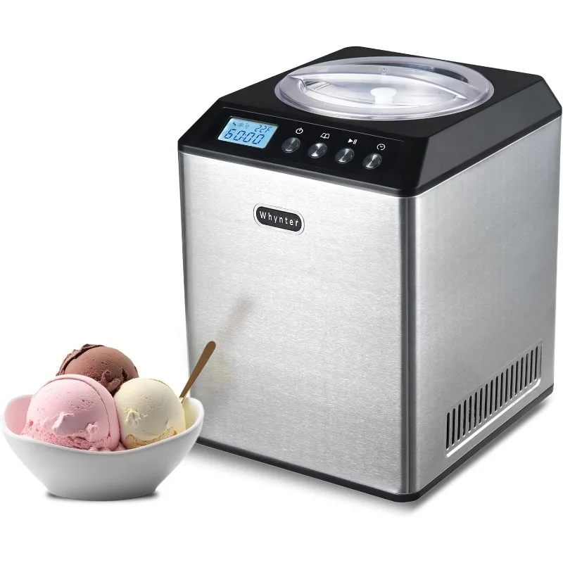 

Ice Cream Maker Machine Automatic 2.1 Qt. upright with Built-in Compressor, LCD Digital Display & Timer, Stainless Steel