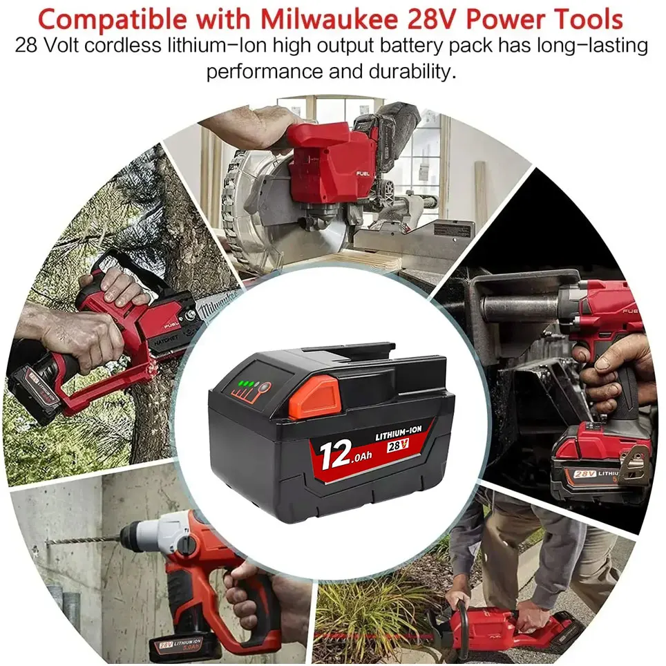 2024 neue 28 V 12,0 Ah Für Milwaukee M28 Batterie Li-Ion Ersatz Batterie Für Milwaukee 28 V M28 48-11-2830 0730-20 Werkzeug batterie