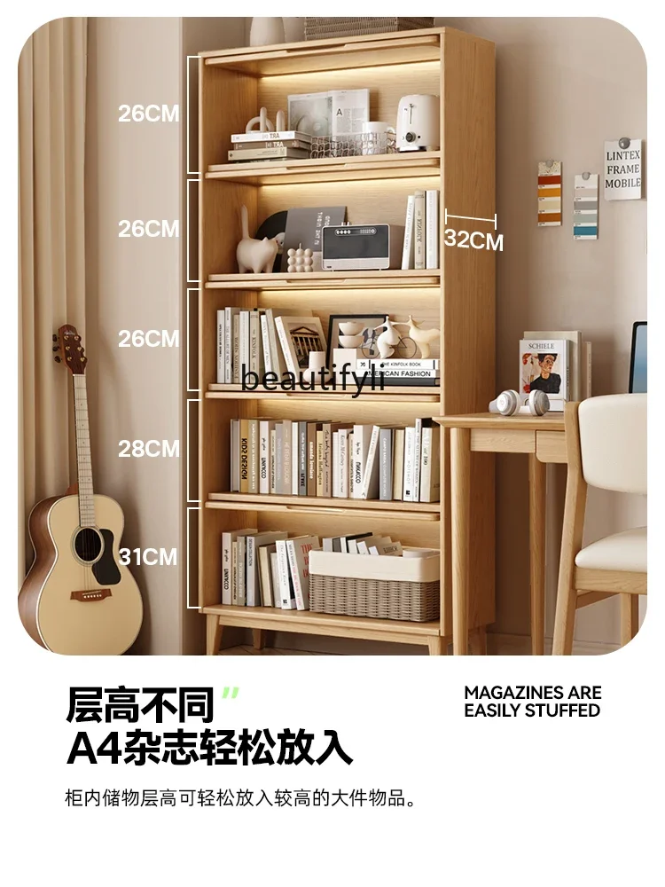 

LJYGlass Door Solid Wood Bookshelf and Storage Shelf Floor Home Living Room Nordic Modern Minimalist Clothes Closet