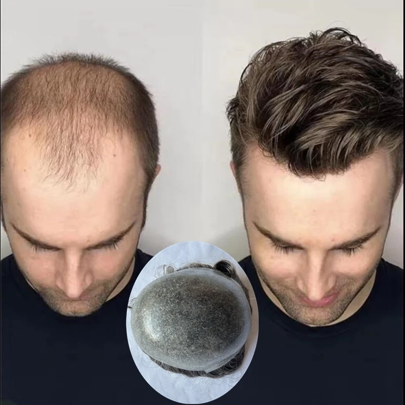 Top Quality Human Hair Systems Thin Skin Pu Base Toupee for Men Super Natural Hailine Man Hair Replacement on Sale 8x10 7x9