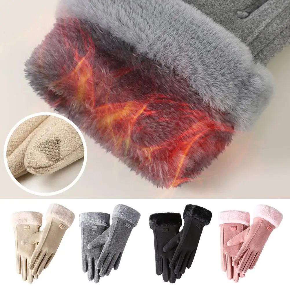 Thick Plush Gloves Warm Thick Cold Resistant Fashion Driving Gloves Sports Cycling Touch Screen Design For Women T5E2