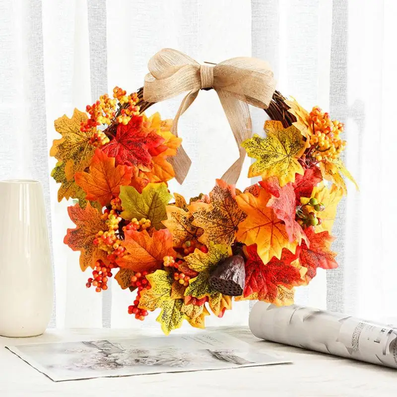 

Fall Wreath For Front Door 11.8 Inches Orange Harvest Fall Door Wreath Thanksgiving Wreath With Pumpkins And Pine Cone For