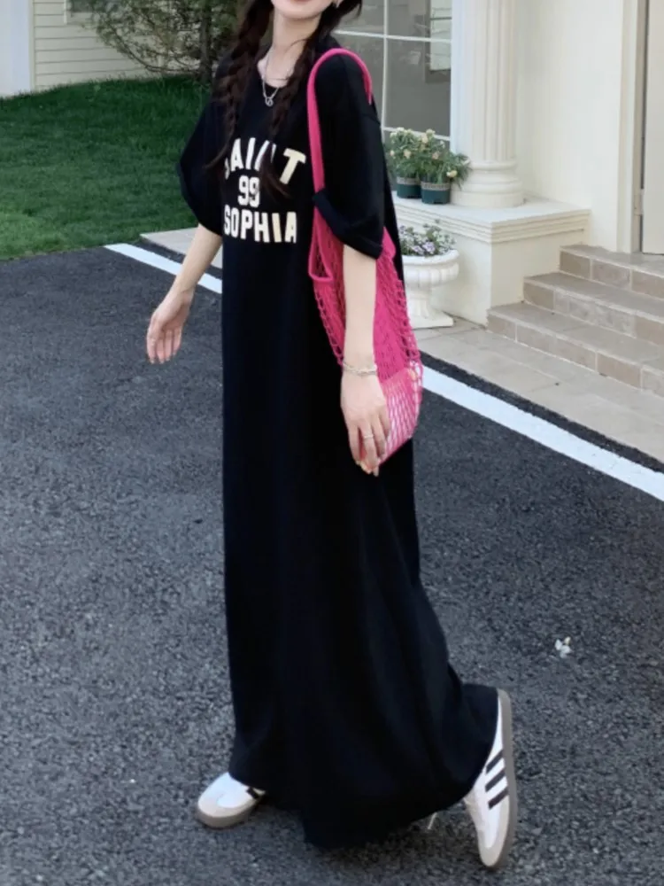 夏ルーズ ptint レター Tシャツドレス女性カジュアルファッションストレートドレスデザイン大きいサイズカジュアルレディースドレスvestidos