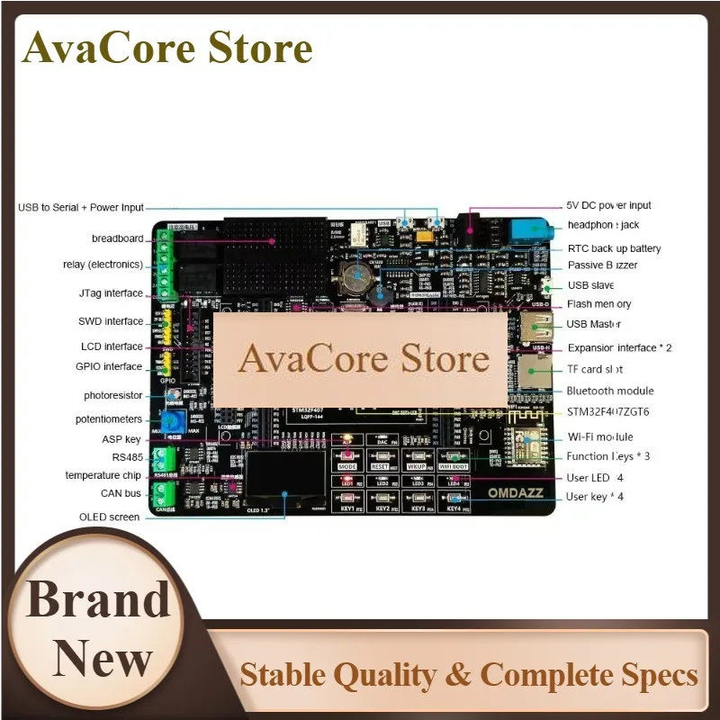 AvaCoreSTM32 ARM DIY Kit DEMO Board STM32F407Z PCB Development Board With Bluetooth ESP8266 WiFi, Master/Slave USB Device, Audio