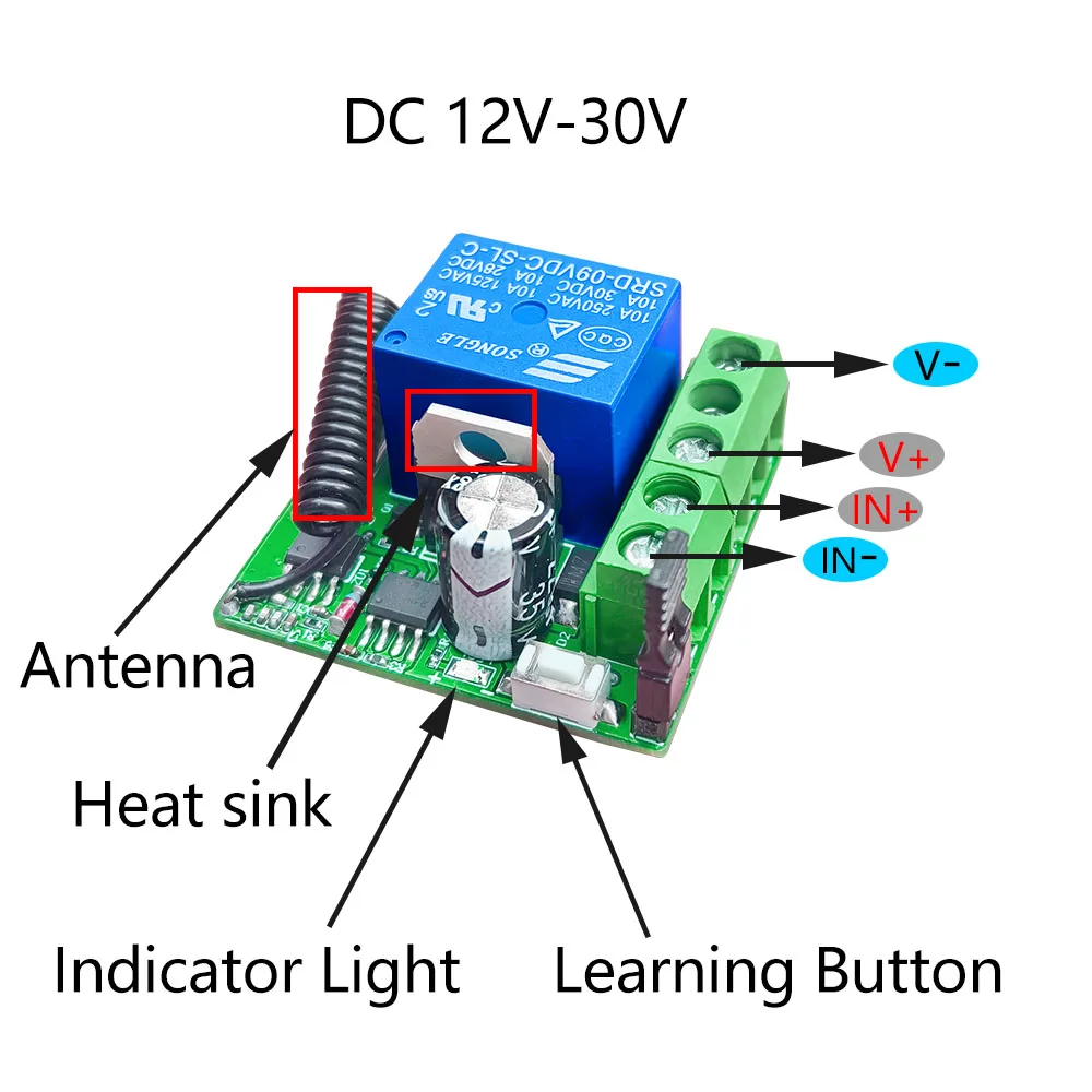 Dieserc RF 433 Mhz przełącznik sterowania uniwersalny pilot do bramy DC 12V 24V 10A przekaźnik odbiorczy Mini moduł zdalnego sterowania do bramy LED