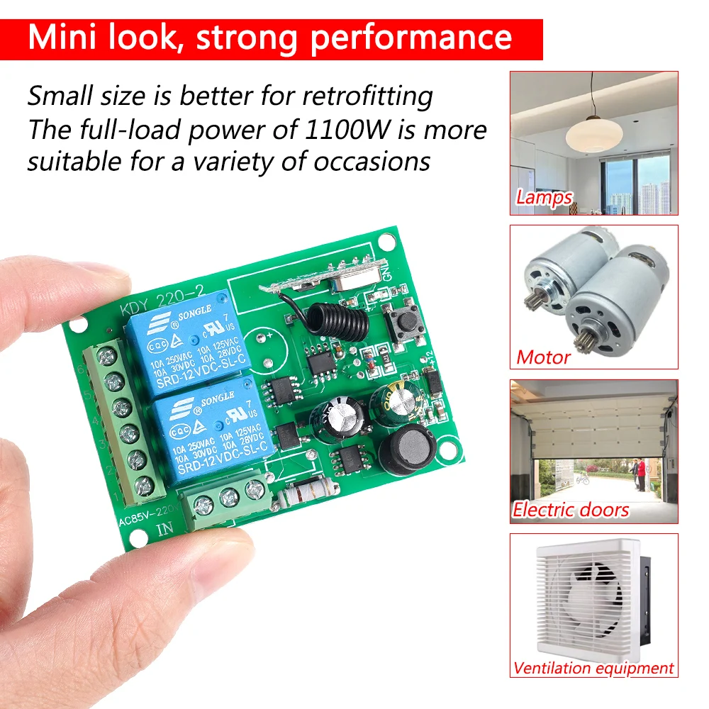 433Mhz Universal Wireless Remote Control Switch DC 12V 2CH Relay Receiver Smart Home Switch Module Learning Code Transmitter