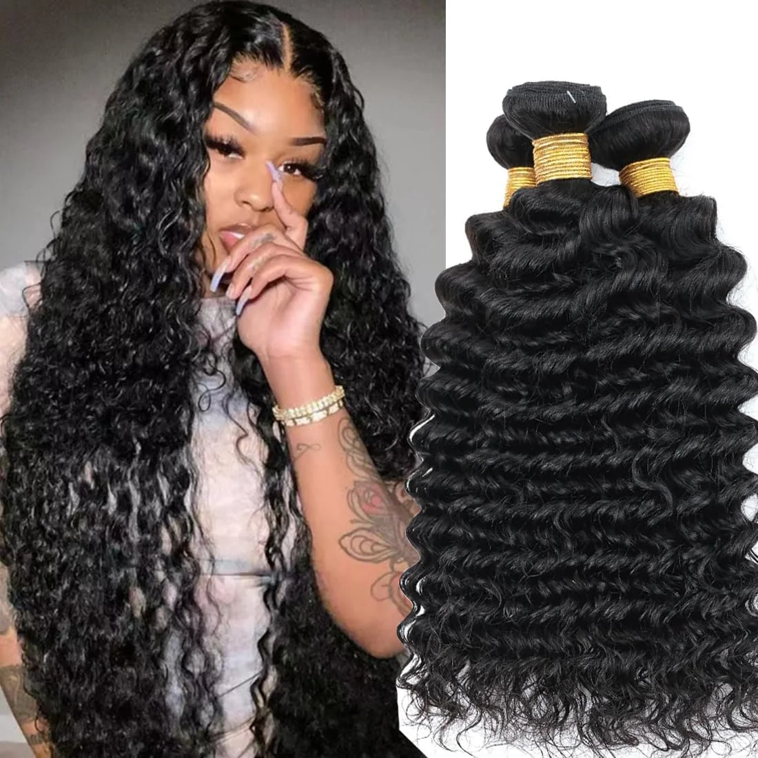 

Deep Wave Human Hair Bundles 12A Brazilian Virgin Human Hair Bundles 38 40 Inch Wet and Wavy Curly Bundles Human Hair