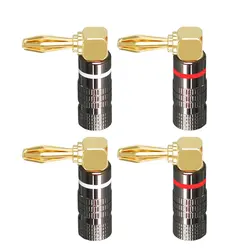 4Pcs Right Angle Banana Plugs Male Hifi Speaker Connector 24K Gold Plated Banana Plug Connector for HiFi Speaker Audio Cable