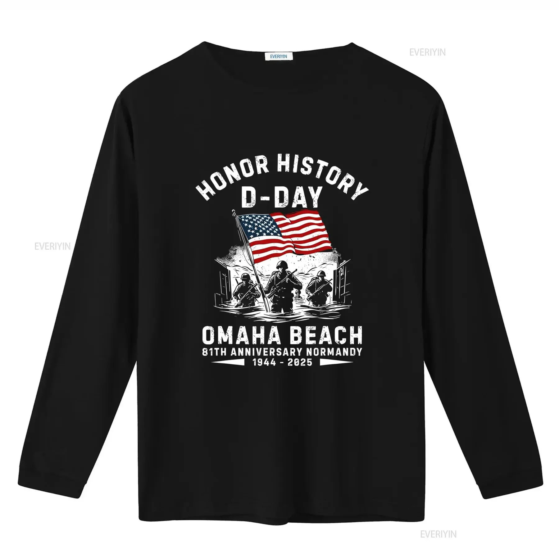 Honor History D Day Omaha Beach 81st Anniversary Normandy 1944 2025 T Shirt with Soldier American Flag Print vintage Washed