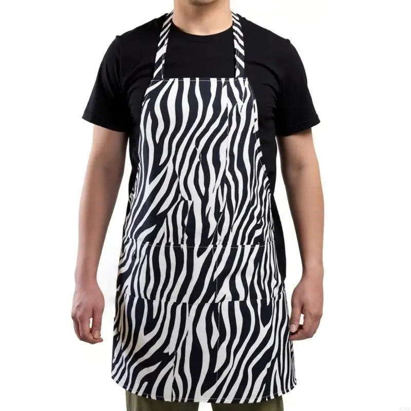 A0KE Washable Leopard Print Apron Adjustable Neckband Stainproof Protective Apron