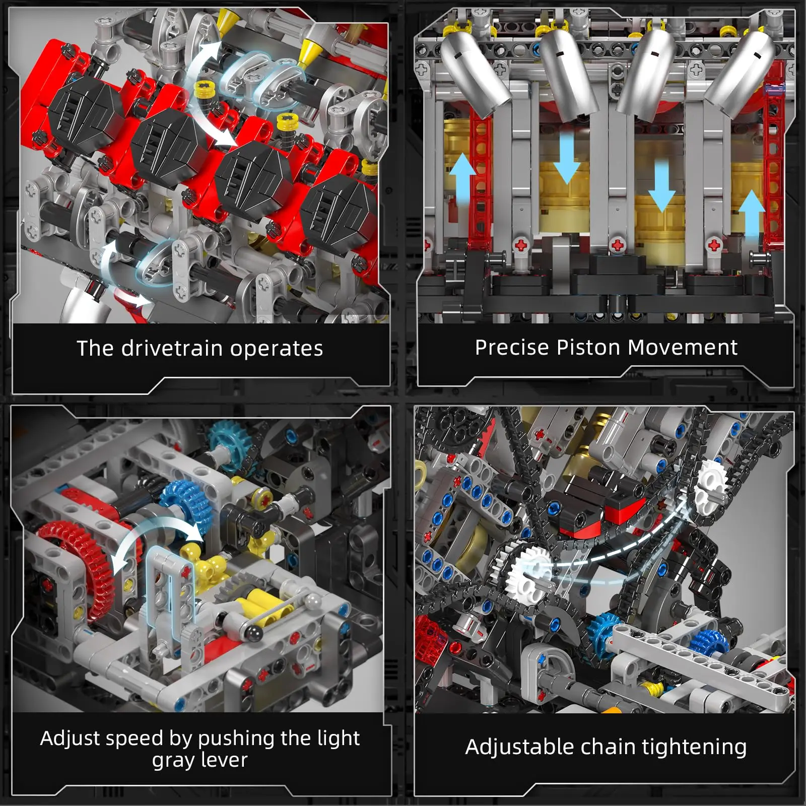 F488 Supercar V8 Engine Building Blocks Kit-2718Pcs Technology 10130 Motorized Model Twin-Turbo 8-Cyl Mechanical Engineering Set
