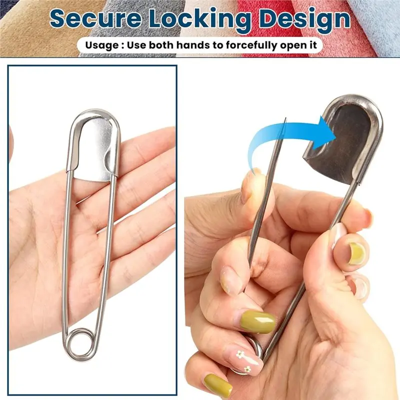 Y42A-Heavy Duty 5 Inch Large Safety Pins 15 Pcs Stainless Steel Strong Laundry Pins For Fashion, Sewing Quilting
