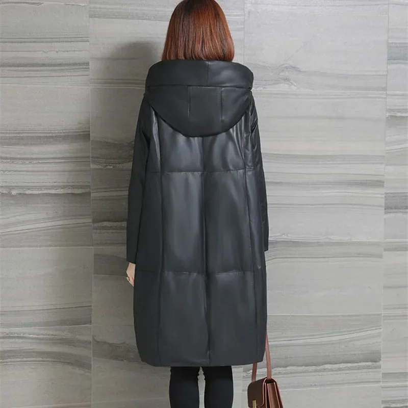 Veste rembourrée en cuir PU pour femme d'âge moyen, nouvelle mode d'hiver, épaisse, en coton, grande taille, manteau en cuir PU, XQ22