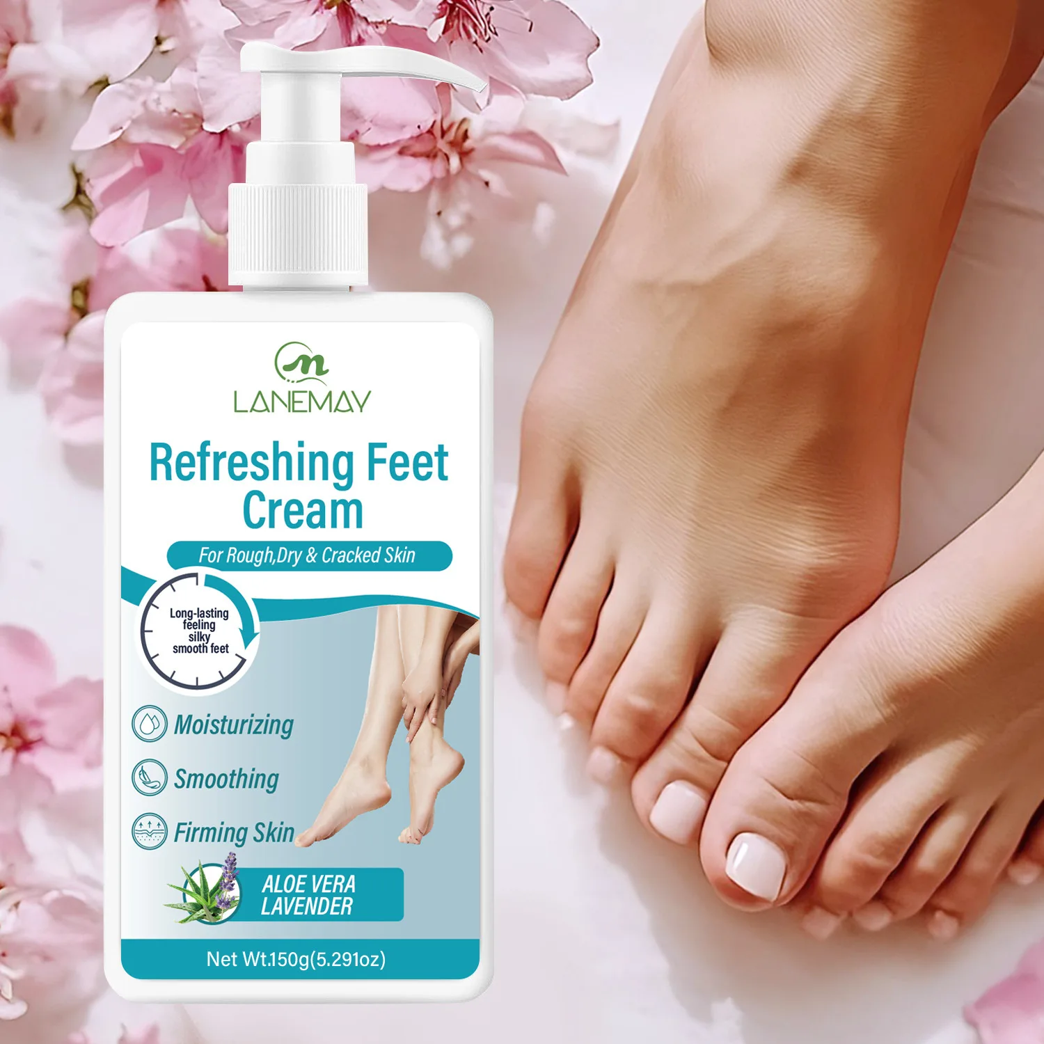 Refreshing Feet Cream - With Aloe Vera & Lavender - For Rough, Dry & Cracked Skin - Moisturizing, Smoothing & Firming Skin.