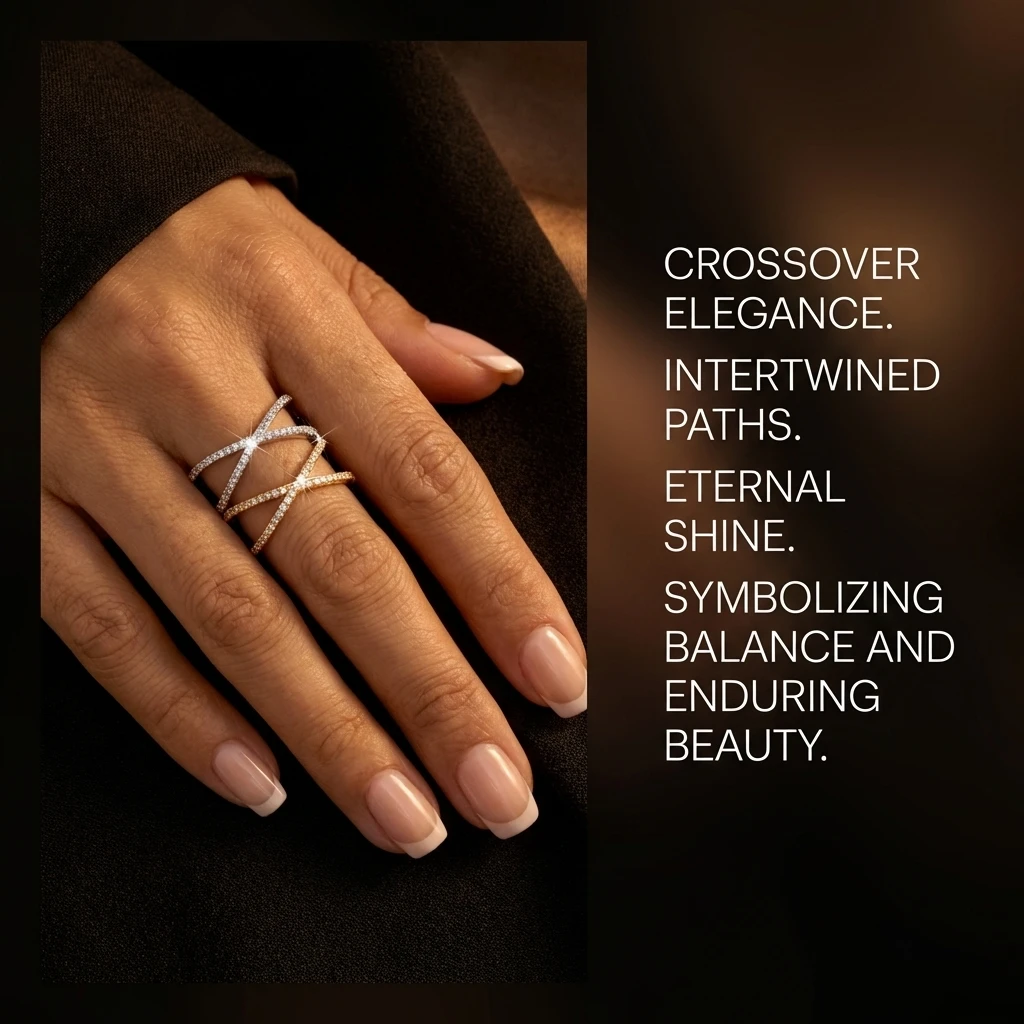 Moderner Kreuzring für Damen, zarter Messing-Zirkon-Ring in X-Form, breiter, gepflasterter Bandring, geometrischer Statement-Schmuck, atmungsaktiv – Detail 1
