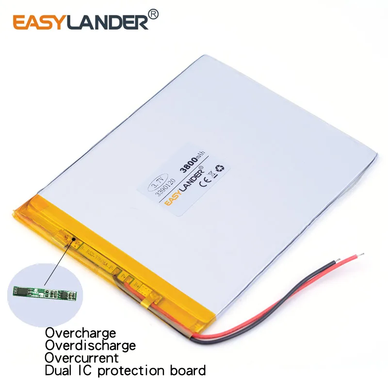 3.7V 3390120   Batería recargable de polímero de litio Li-ion de litio de 3800 mAh