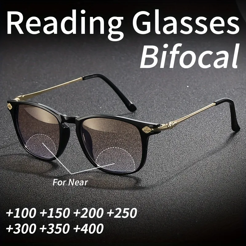 نظارات قراءة ريترو ثنائية البؤرة للاستخدام القريب والبعيد، نظارات شمسية مقاومة للأشعة فوق البنفسجية، نظارات بإطار للجنسين، وصفة طبية + 100 إلى + 400 #2