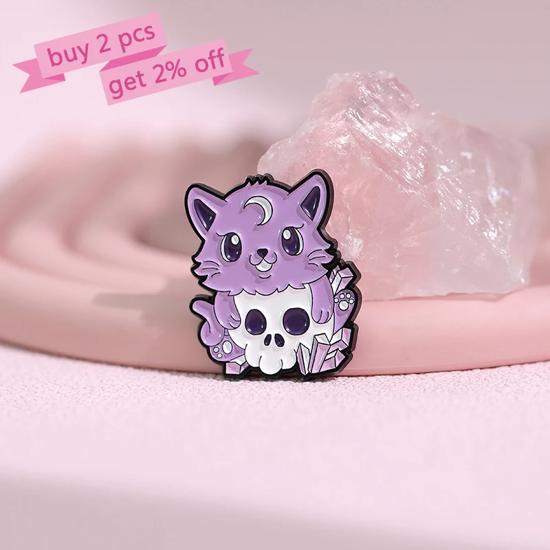 Cute But Creepy Enamel Pins Custom Skeleton Cat Bat Satan Brooches Lapel Badges Punk Gothic Animal Jewelry Gift for Friends