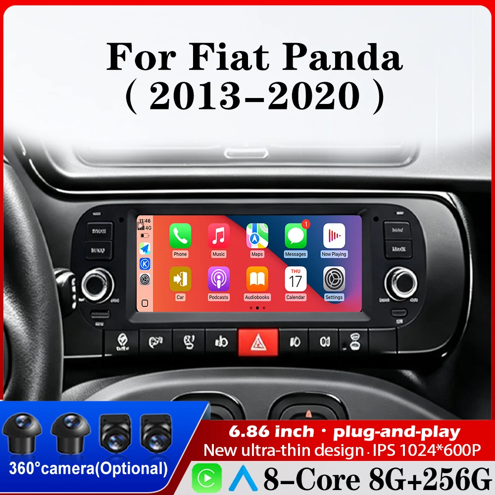 Android 16 Auto Carplay Multimedia Video Player GPS Navigation Head Unit BT DSP for Fiat Panda 2013-2020 Car Radio