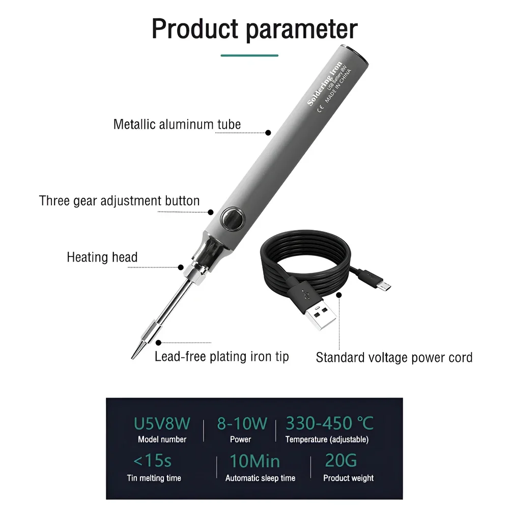 Cordless Soldering Iron Tool Pen Portable USB 5V 8W Electric Powered Kit Rechargeable and Temperature Adjustment