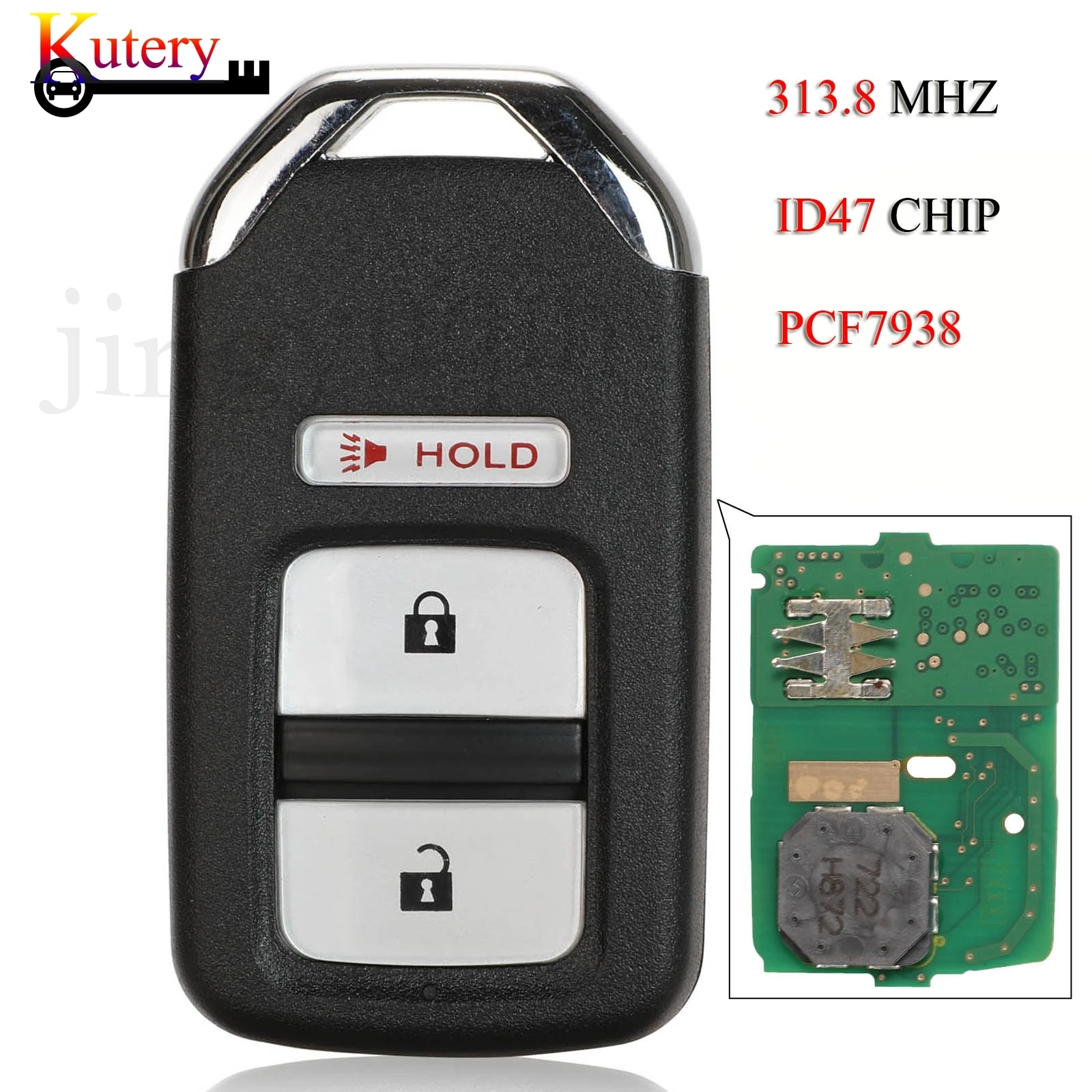 

jingyuqin Remote Smart Car Key For Honda Fit Jazz HR-V Crosstour 2+1 3Buttons 313.8Mhz ID47 PCF7938 Chip 72147-T5A-A01 KR5V1X