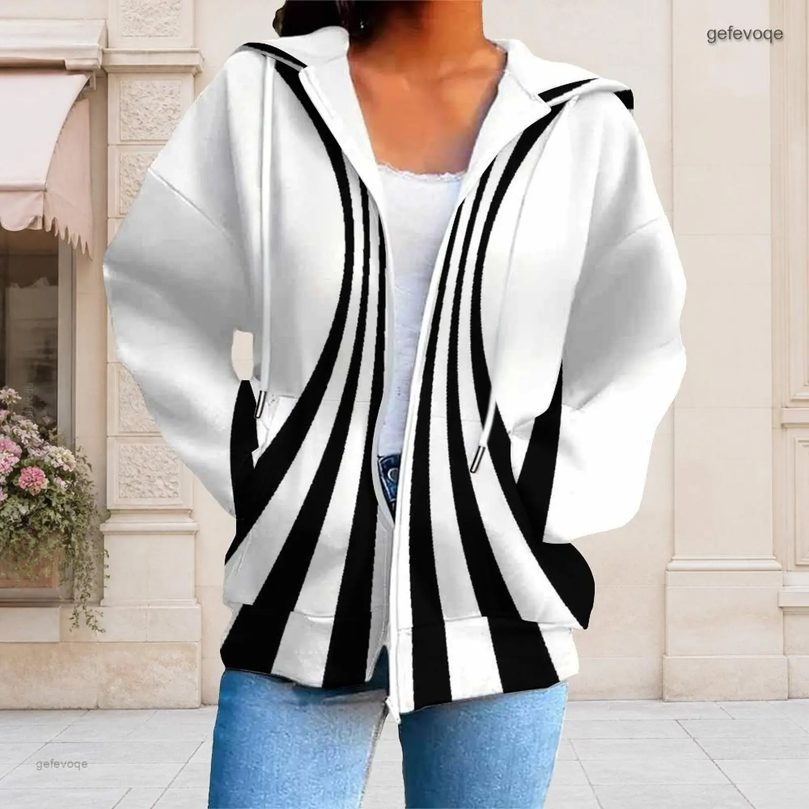 Spring Graphic Print Plus Size Outwear For Women Hooded Casual Plus Size Clothes Chic Womens Clothing Street Wear