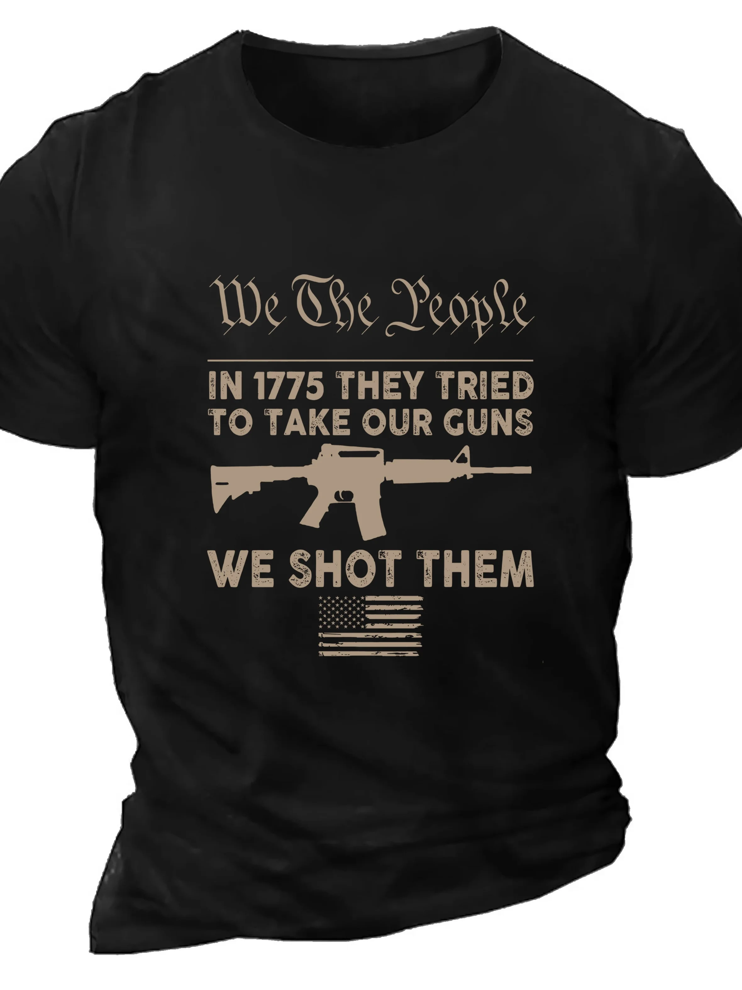 

We The People 1776 Revolution Quote & Rifle Patriotic T-Shirt 100% Cotton O-Neck Short Sleeve Summer Casual Mens T-shirt