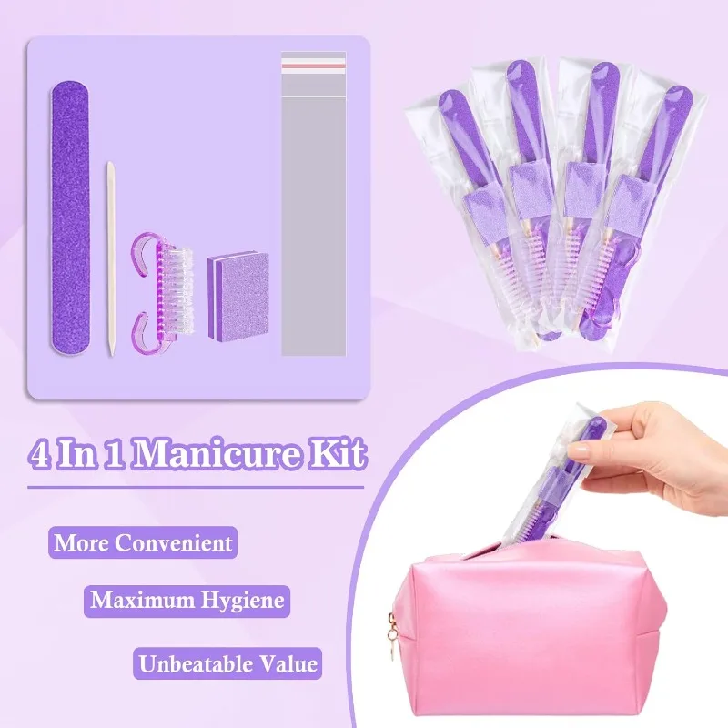 8Pcs/2 Set  Nail Kit for Travel,Handle Grip Brush,Mini Nail Buffer Nail File and Wood Stick for Gifts Salon Home Professional